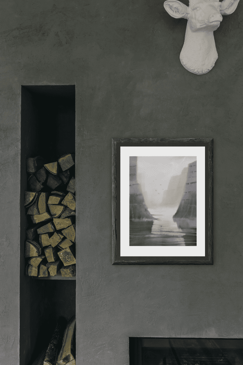 Framed Watercolor Painting of Fiords.